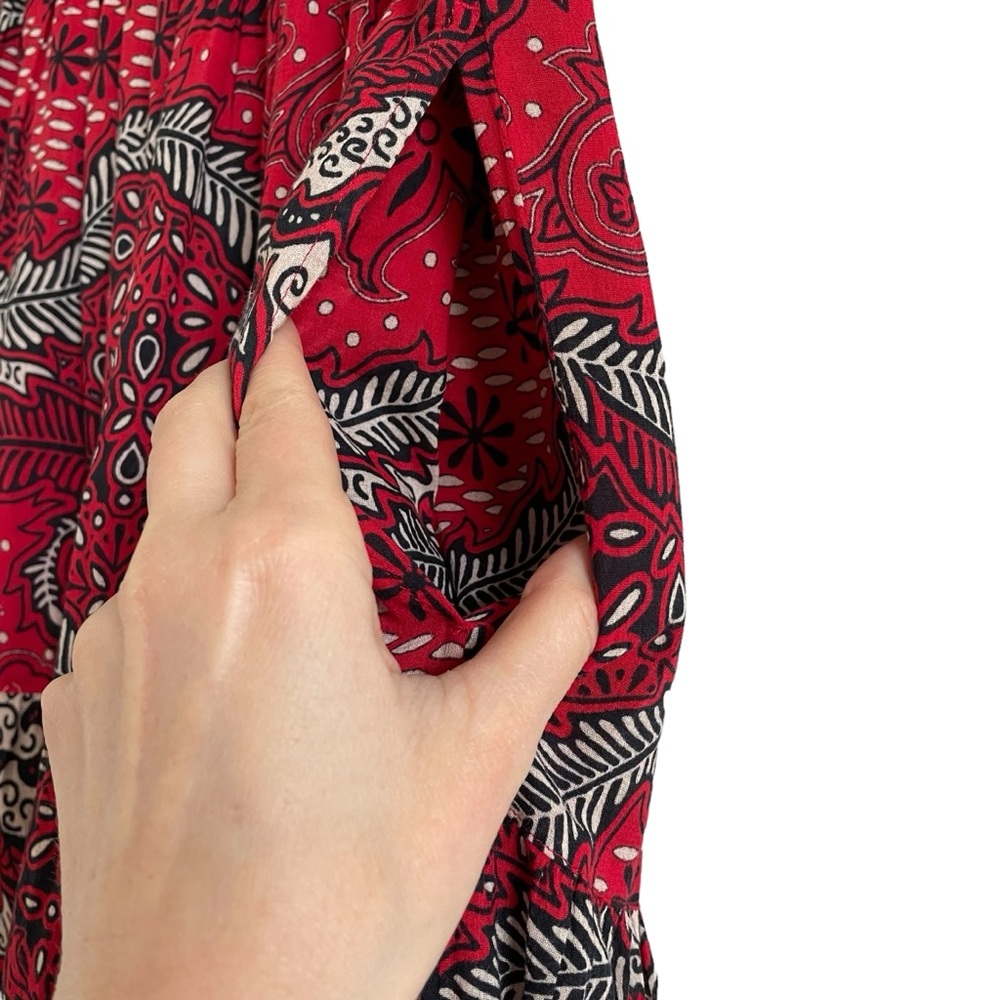 XiRENA Iris Midi Skirt Fire Red Size XS Colorful Cotton Tiered Coastal Bohemian - Picture 5 of 9